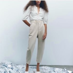 Zara High Waist Paperbag Jeans in Ecru